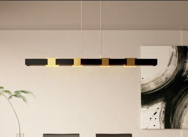 Sala de Jantar moderna com Lustre Moderno de LED Quadrados Sogno Preto